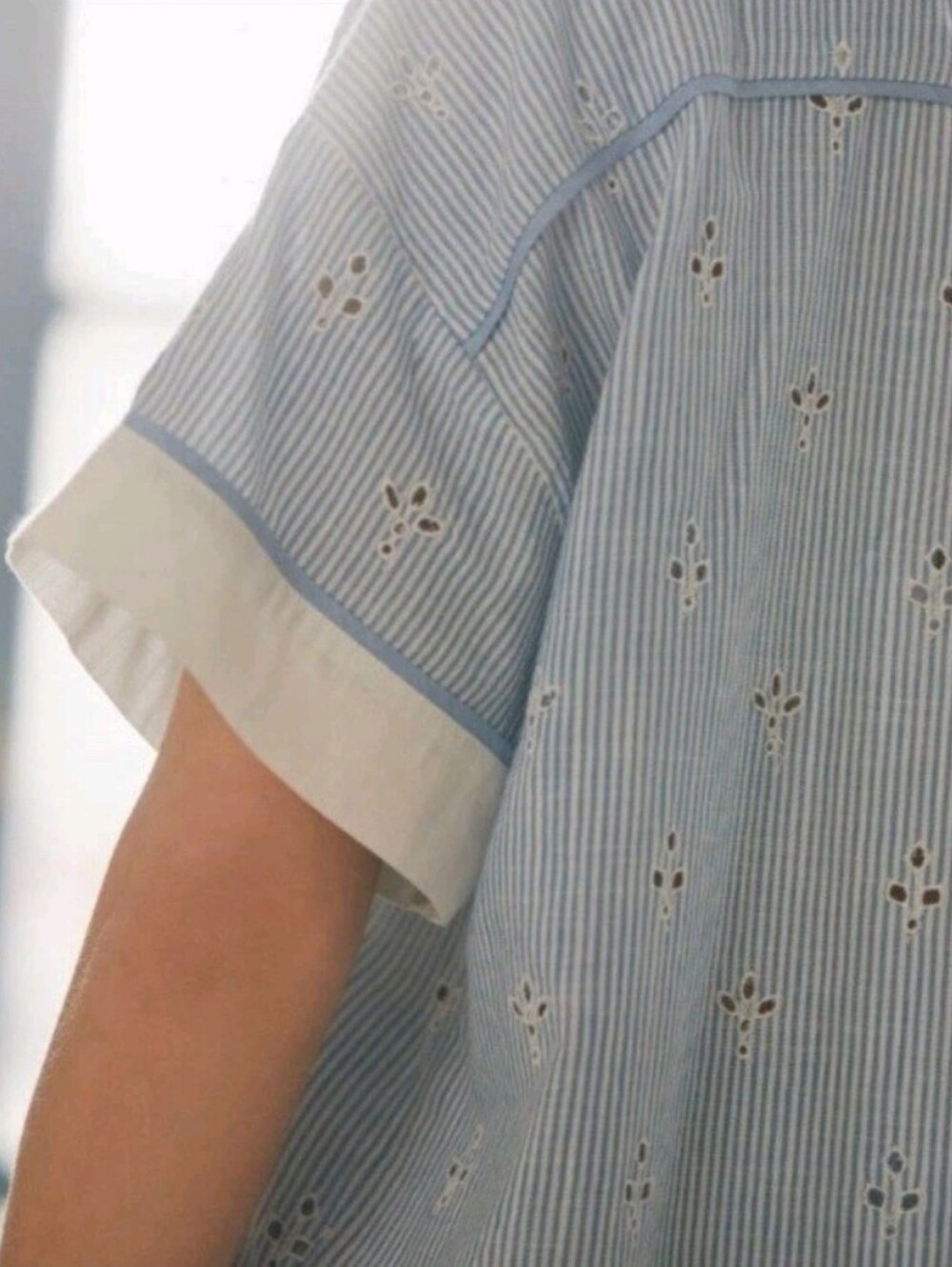 Anthropologie The Bijou Top Small OS Women's Casual Striped Eyelet Shirt - Picture 3 of 12